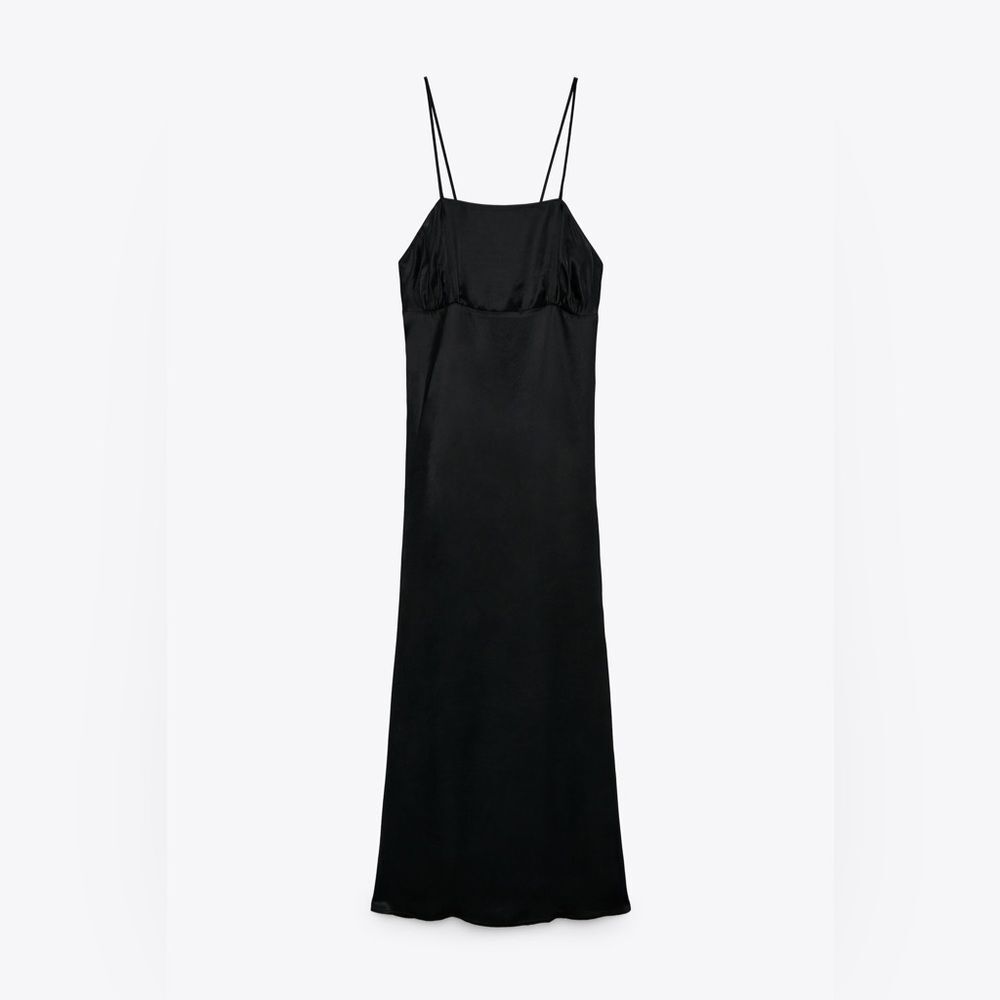 Zara Women's Small Satin Midi Strappy Dress V-Neck Wrap Lingerie Black 9006/156 - Picture 6 of 8